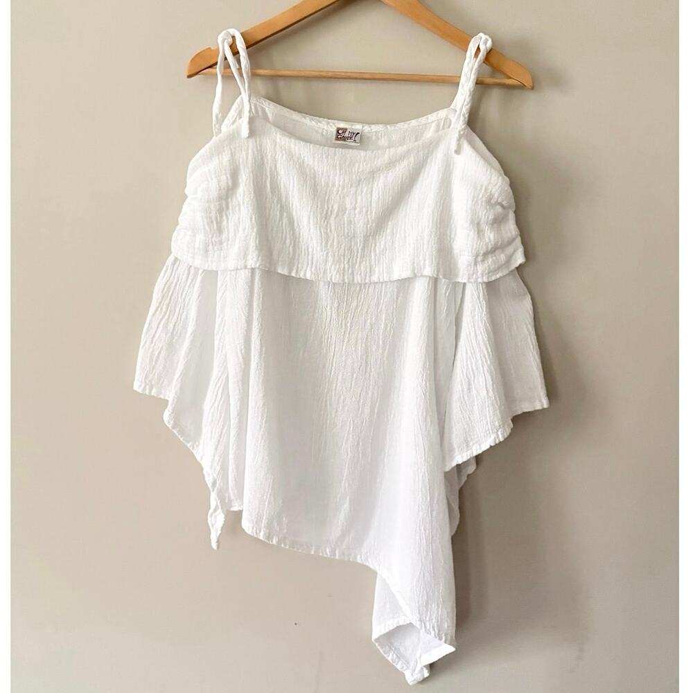 Oh My Gauze! White Off-Shoulder Gauze Blouse with Tie Straps - Picture 2 of 8